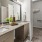 a bathroom with a large mirror