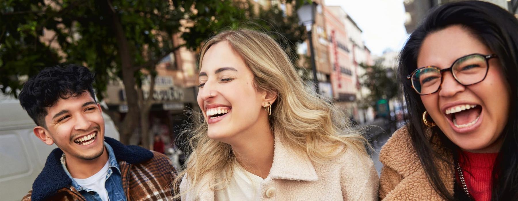 a group of people laughing